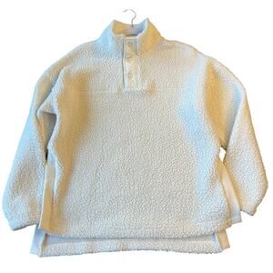 Old Navy Womens Sherpa Fleece Pullover Small White Cream Snap Button Sweater Y2K